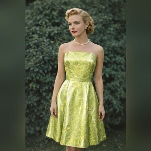 NWOT Ann Taylor Green Silk Blend Jacquard Strapless Dress Size 8